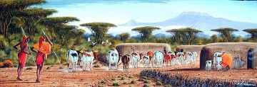 Afrika Werke - Ndeveni Maasai Moran und Kühen bei Manyatta Huge aus Afrika